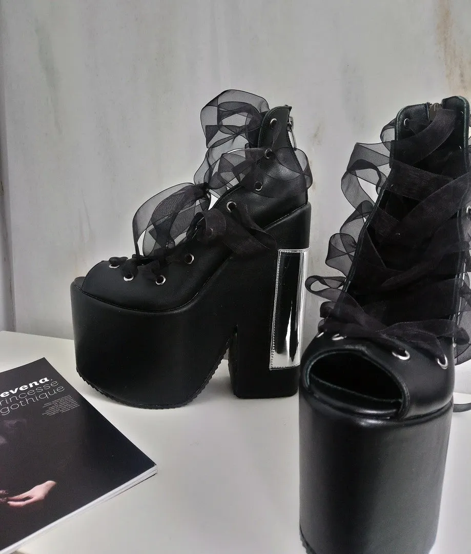 Gothic Balerinas Black Platform Wedges