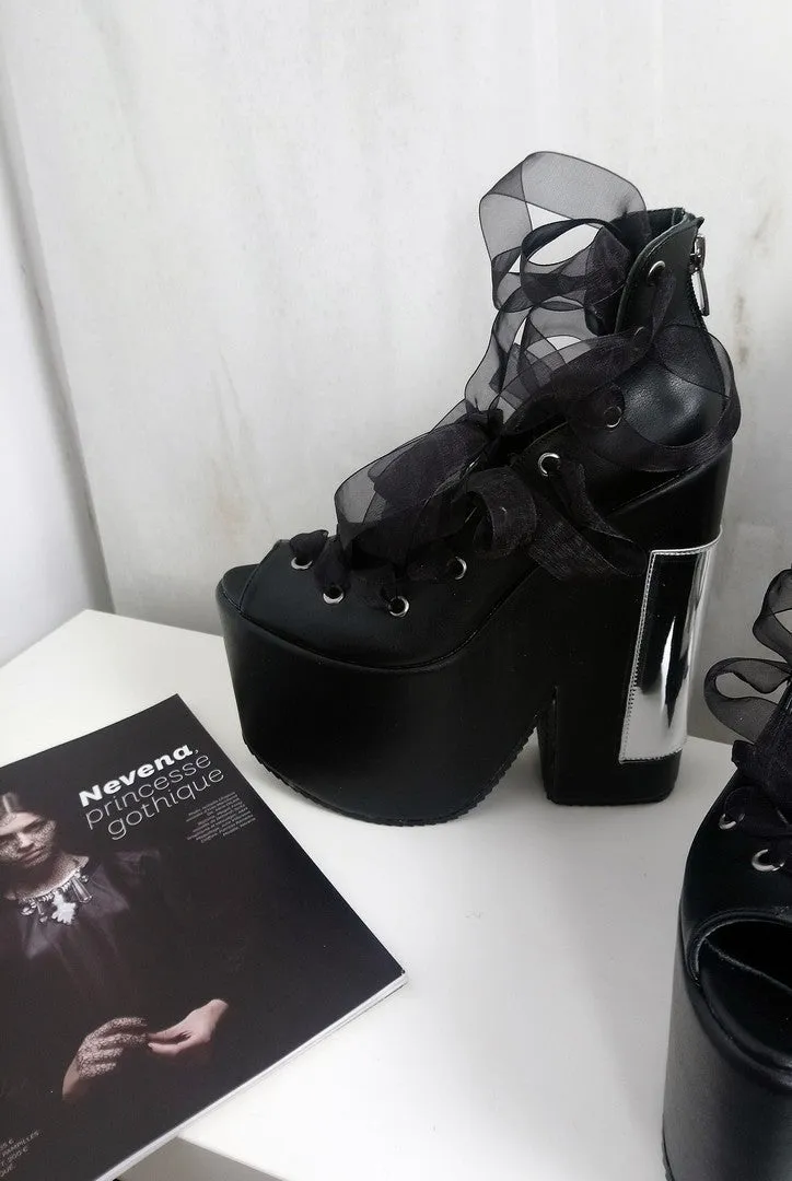 Gothic Balerinas Black Platform Wedges