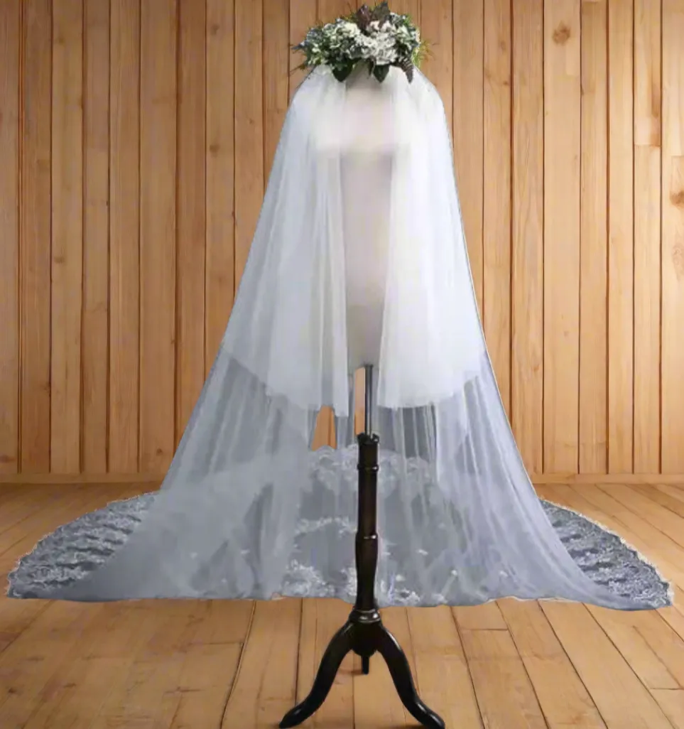 GownLink's Bridal Long Cathedral Veil with Comb and Front Face Layer for Christian & Catholic Weddings C13V