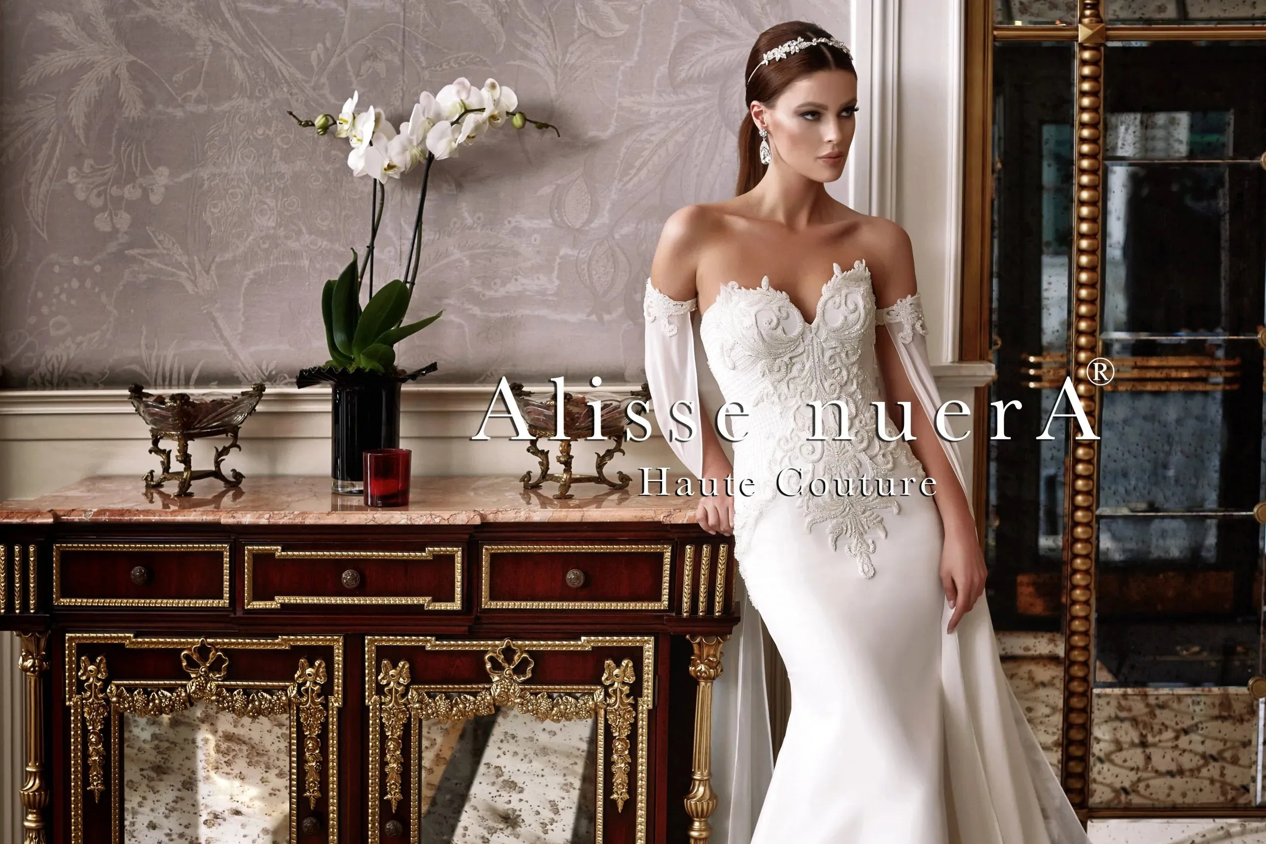 Greek Goddess Style Bridal Gown with Floor Length Detachable Chiffon Sleeve