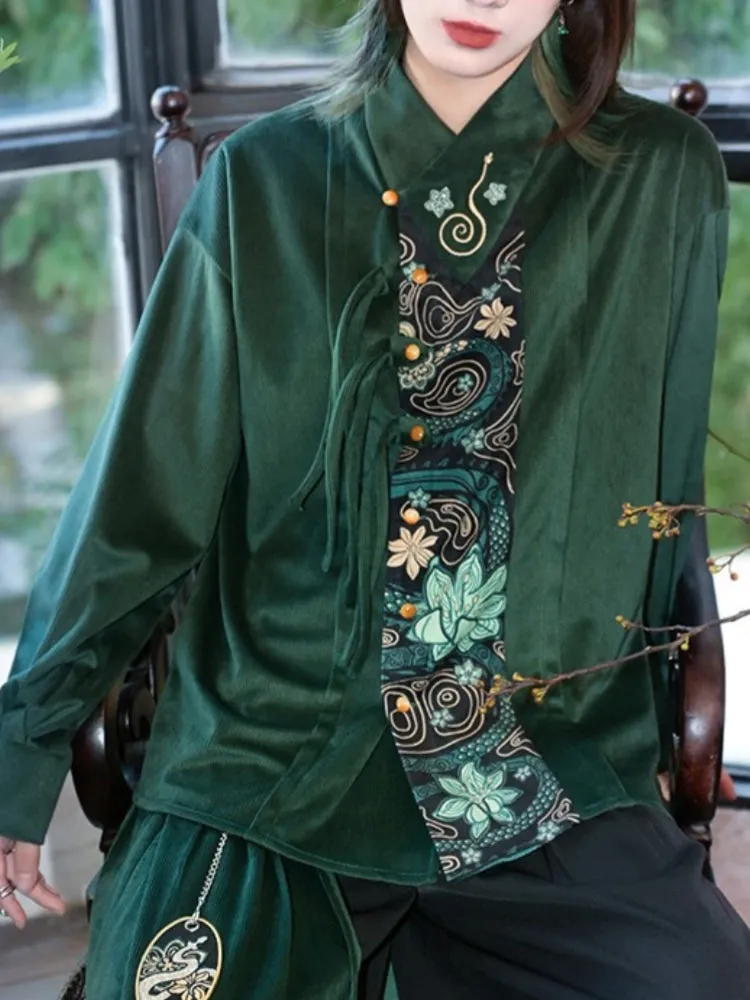 Green Top with Chinese-Style Embroidery