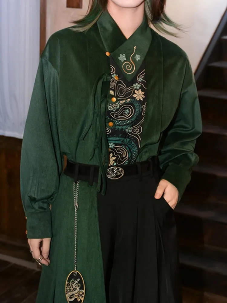 Green Top with Chinese-Style Embroidery