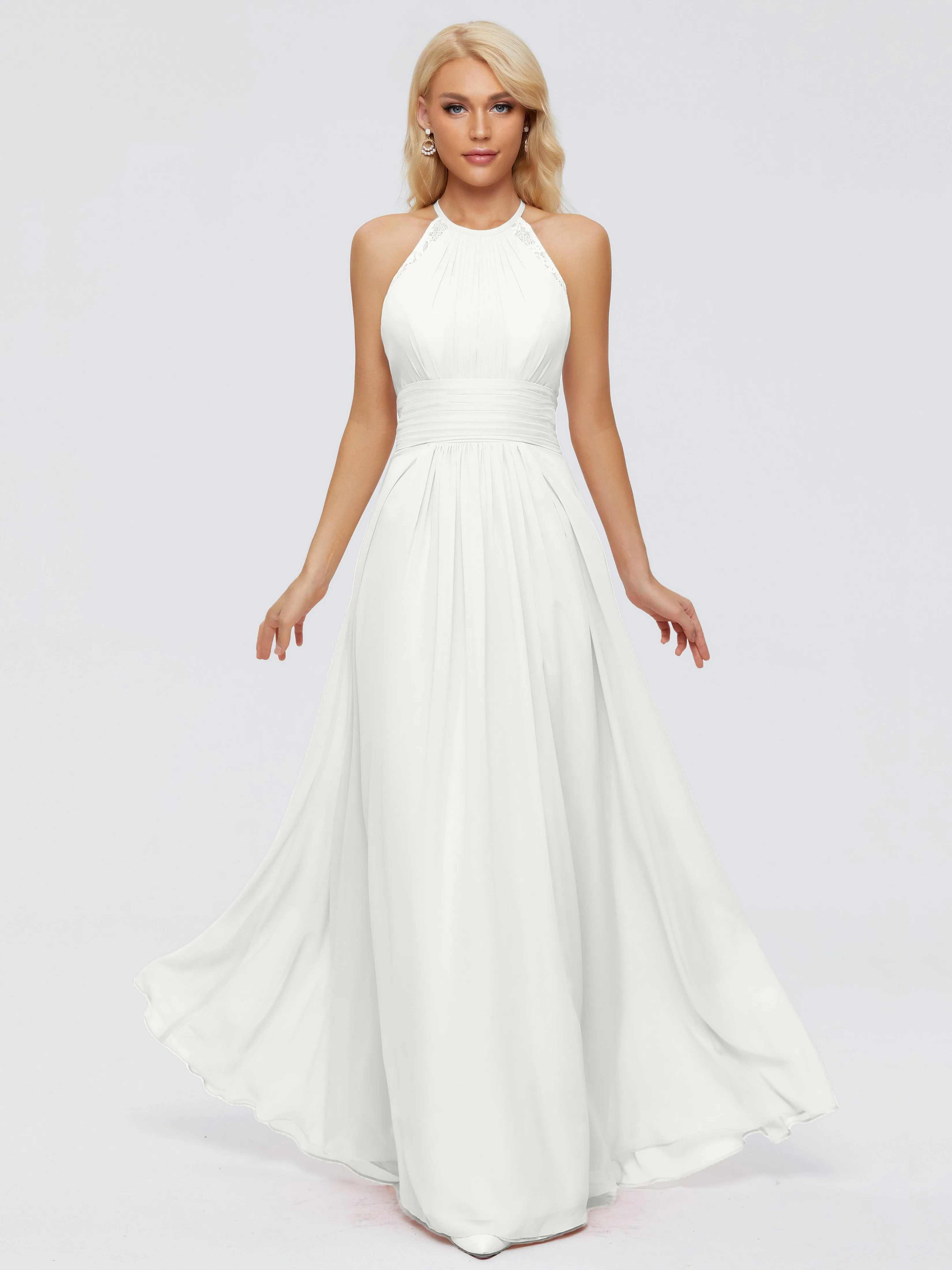 Ivory Bridesmaid Dresses Arya Long Bridesmaid Dresses Chiffon Sleeveless Bridesmaid Hand Embellished Halter Maxi Dress