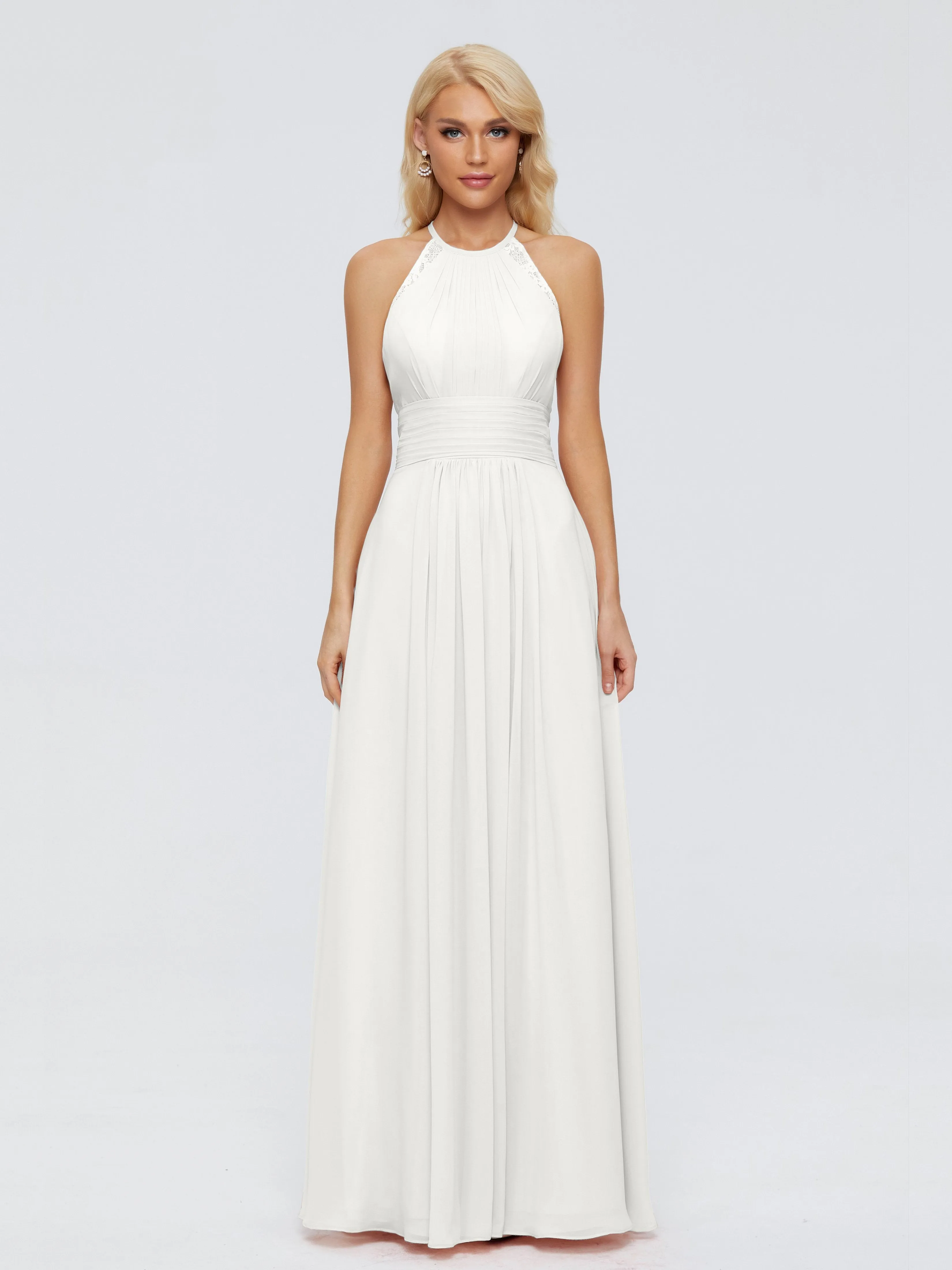 Ivory Bridesmaid Dresses Arya Long Bridesmaid Dresses Chiffon Sleeveless Bridesmaid Hand Embellished Halter Maxi Dress
