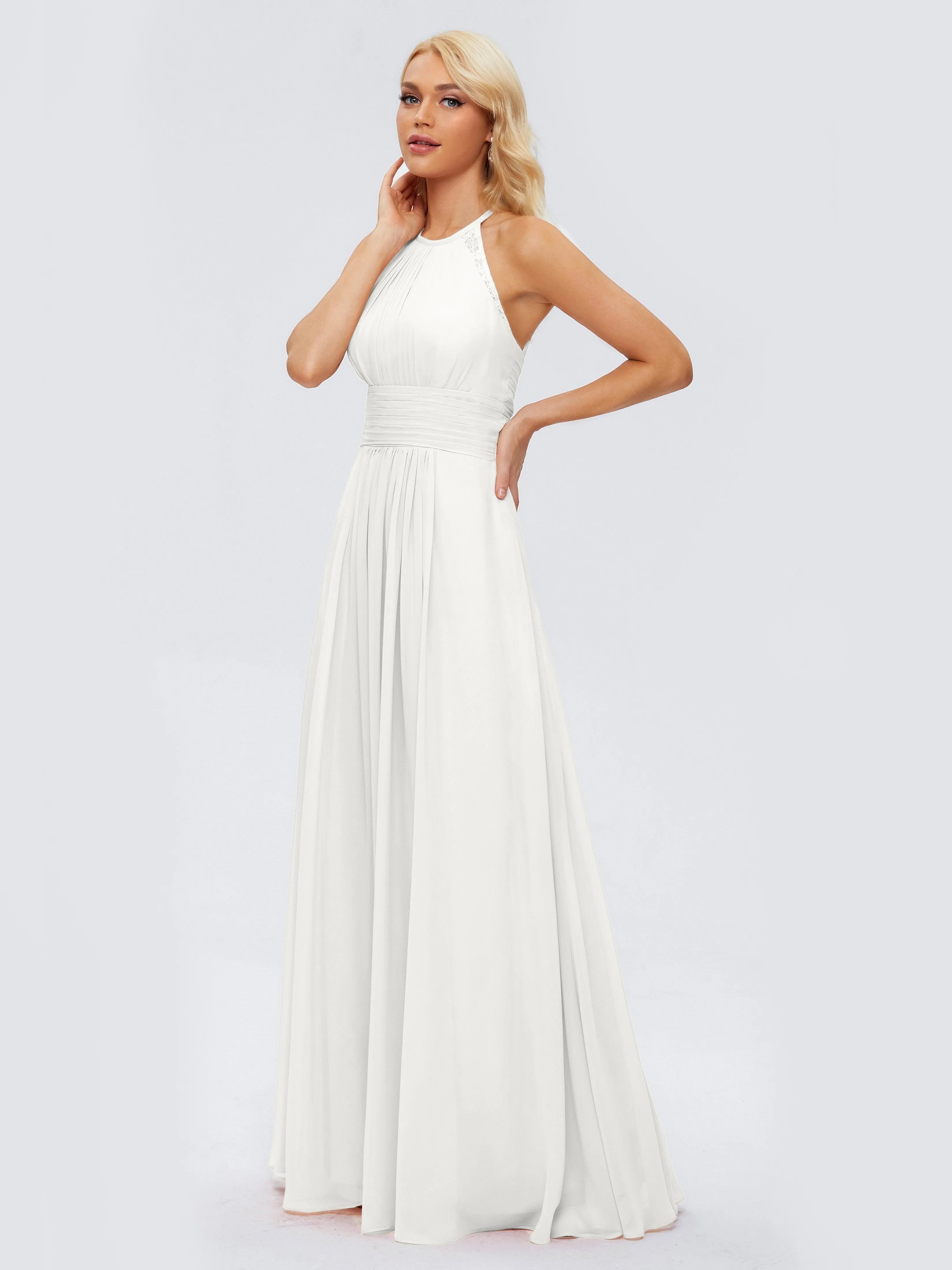 Ivory Bridesmaid Dresses Arya Long Bridesmaid Dresses Chiffon Sleeveless Bridesmaid Hand Embellished Halter Maxi Dress