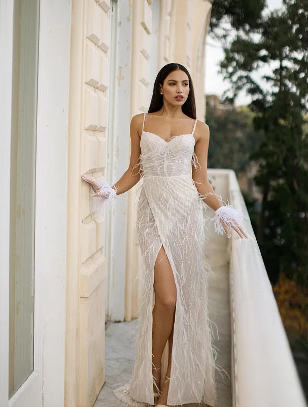 Ivory Feather  White Wedding Dress