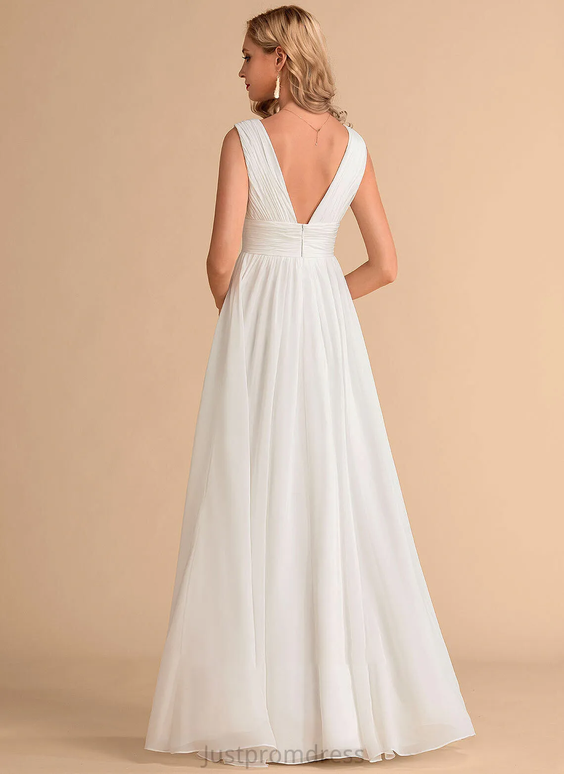 Jasmin Chiffon With Floor-Length Wedding Front Dress V-neck Wedding Dresses Split A-Line
