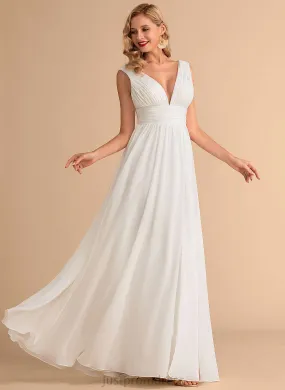 Jasmin Chiffon With Floor-Length Wedding Front Dress V-neck Wedding Dresses Split A-Line