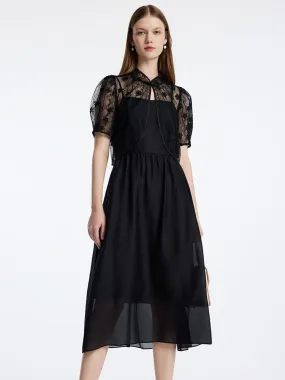 Lace Mandarin Collar Cheongsam Two Piece Dress Suit