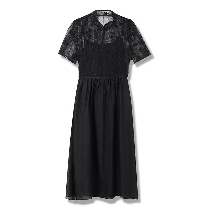 Lace Mandarin Collar Cheongsam Two Piece Dress Suit