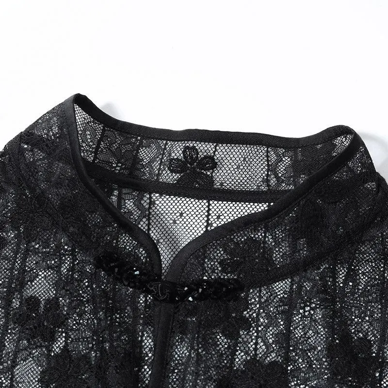 Lace Mandarin Collar Cheongsam Two Piece Dress Suit