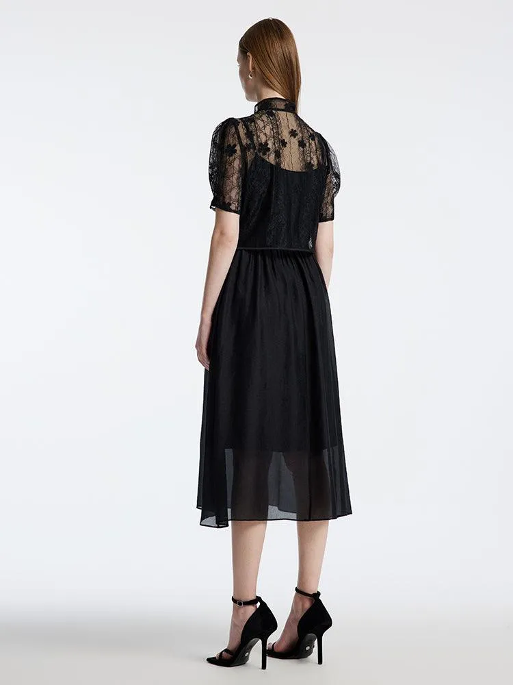 Lace Mandarin Collar Cheongsam Two Piece Dress Suit
