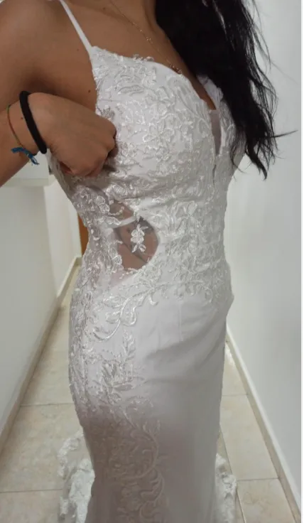 Lace Mermaid Spaghetti Straps Sexy V-Neck Backless Sweep Train Bridal Wedding Gown