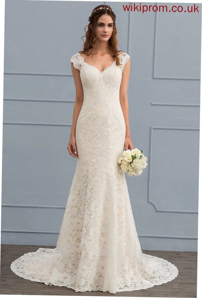 Lace Miriam Wedding Dresses Wedding Train V-neck Dress Court Trumpet/Mermaid