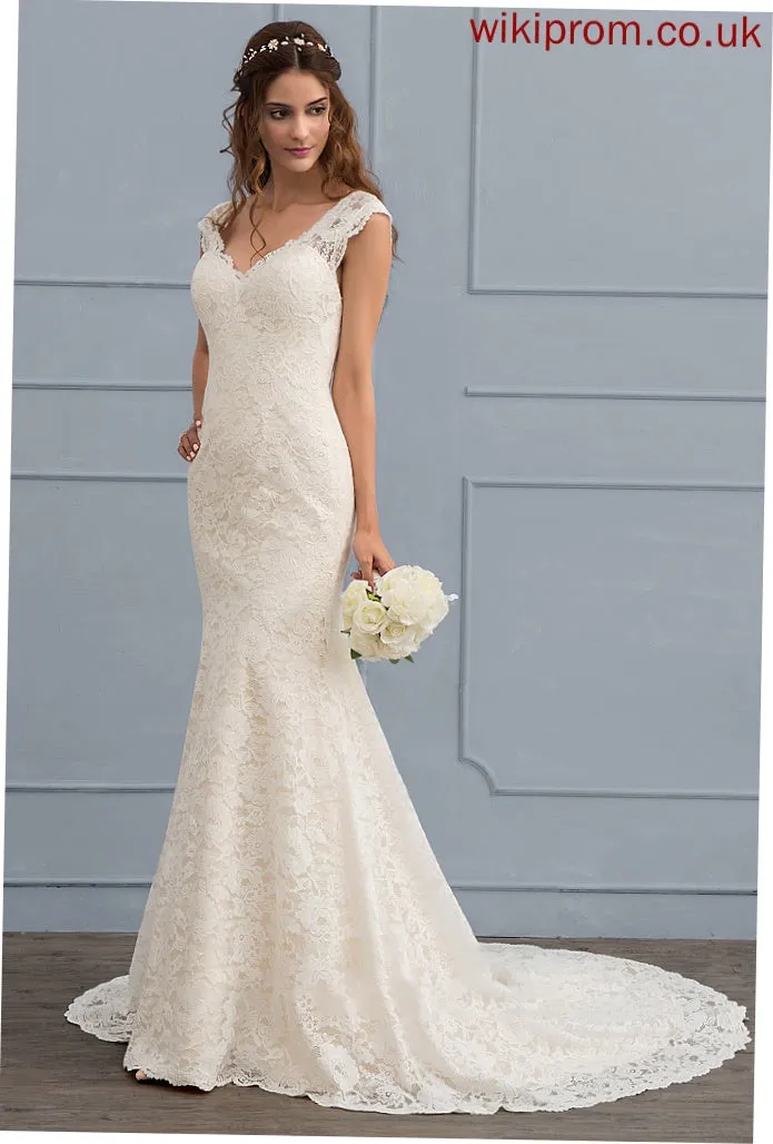 Lace Miriam Wedding Dresses Wedding Train V-neck Dress Court Trumpet/Mermaid