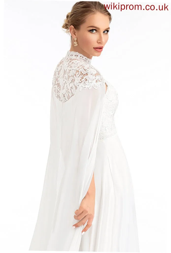 Lace Wedding A-Line High Evangeline Chiffon Floor-Length Dress Wedding Dresses Neck