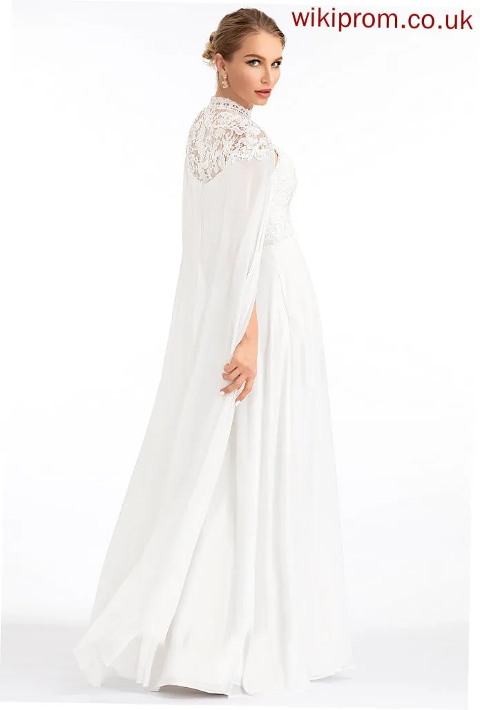 Lace Wedding A-Line High Evangeline Chiffon Floor-Length Dress Wedding Dresses Neck