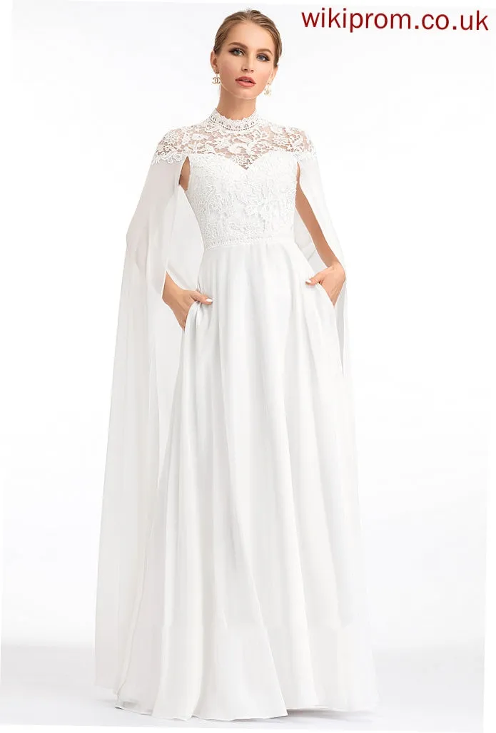 Lace Wedding A-Line High Evangeline Chiffon Floor-Length Dress Wedding Dresses Neck