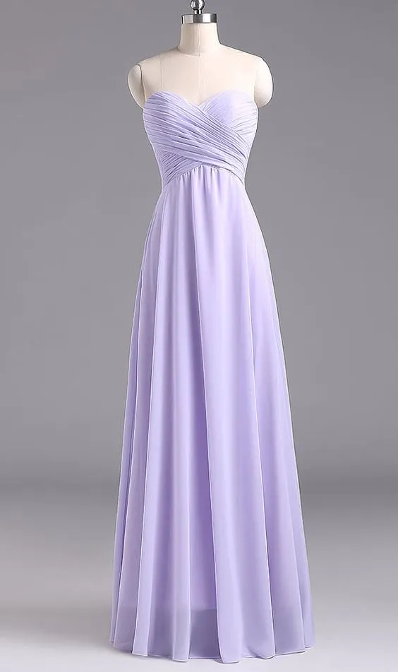 Lavender Sweetheart Neck A-line Chiffon Country Style Maxi Bridesmaid Dresses