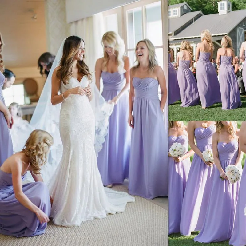 Lavender Sweetheart Neck A-line Chiffon Country Style Maxi Bridesmaid Dresses