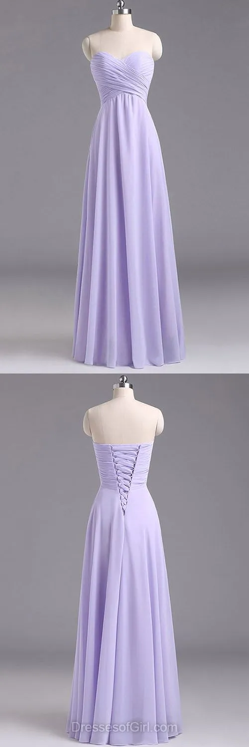 Lavender Sweetheart Neck A-line Chiffon Country Style Maxi Bridesmaid Dresses
