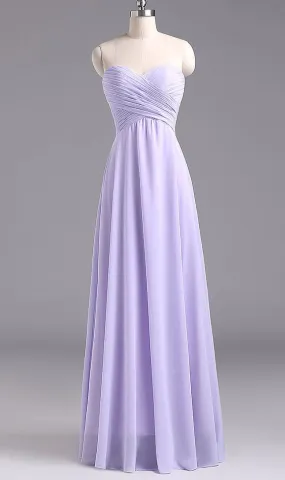 Lavender Sweetheart Neck A-line Chiffon Country Style Maxi Bridesmaid Dresses