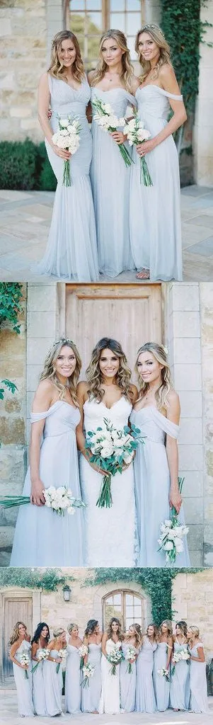 Light Blue Boho Bridesmaid Dresses Long for Rustic Wedding Maid of Honor Dresses