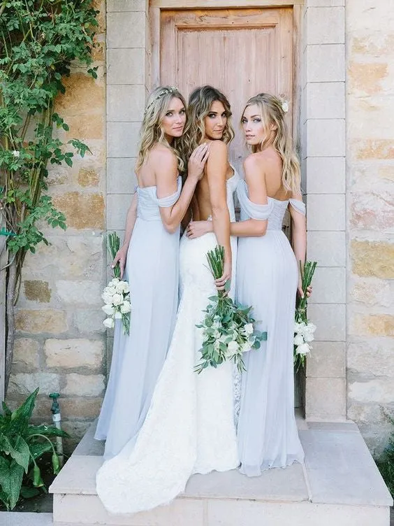 Light Blue Boho Bridesmaid Dresses Long for Rustic Wedding Maid of Honor Dresses