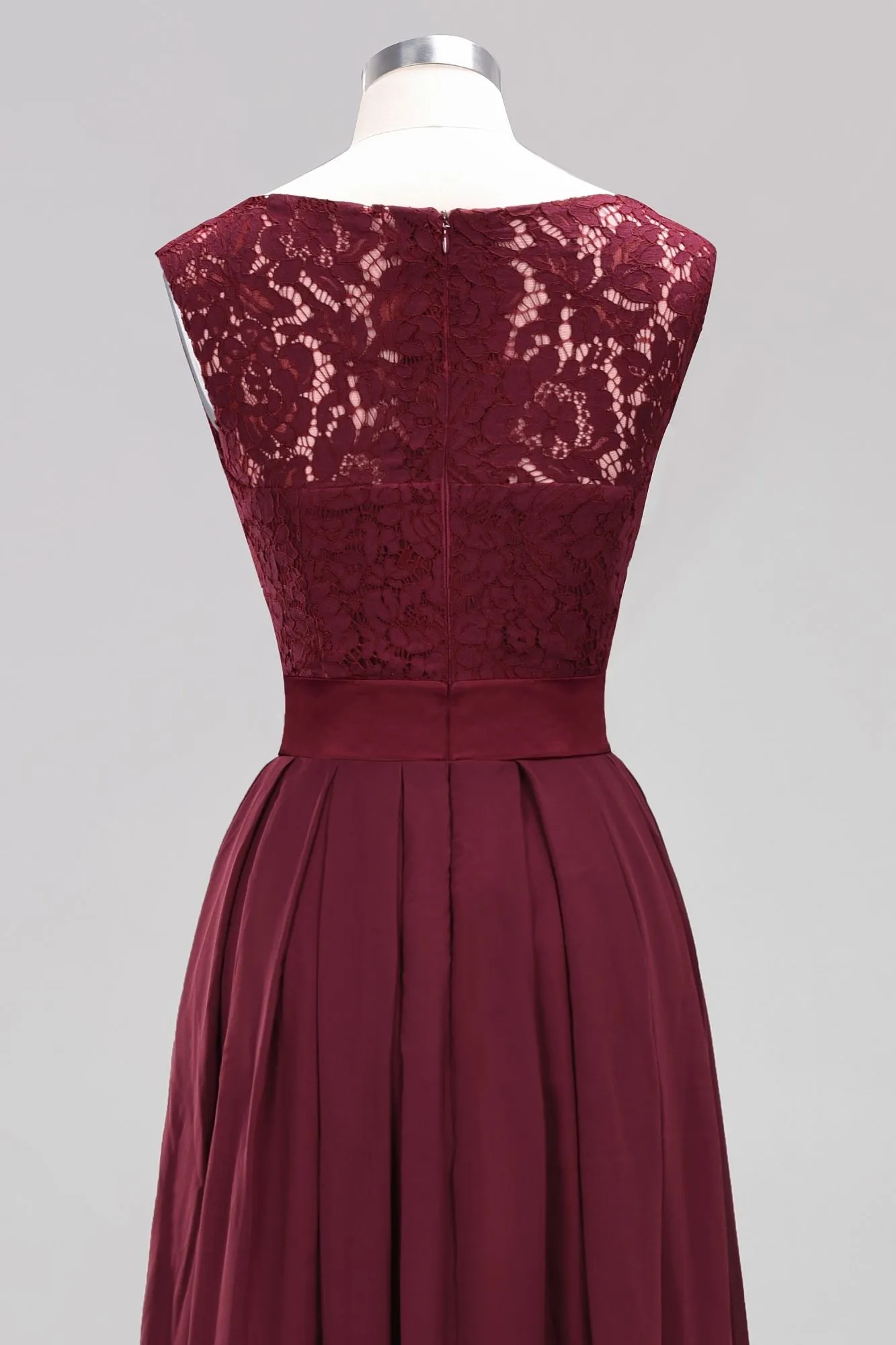 Long A-line Chiffon Lace Jewel Sleeveless Ruffles Bridesmaid Dress