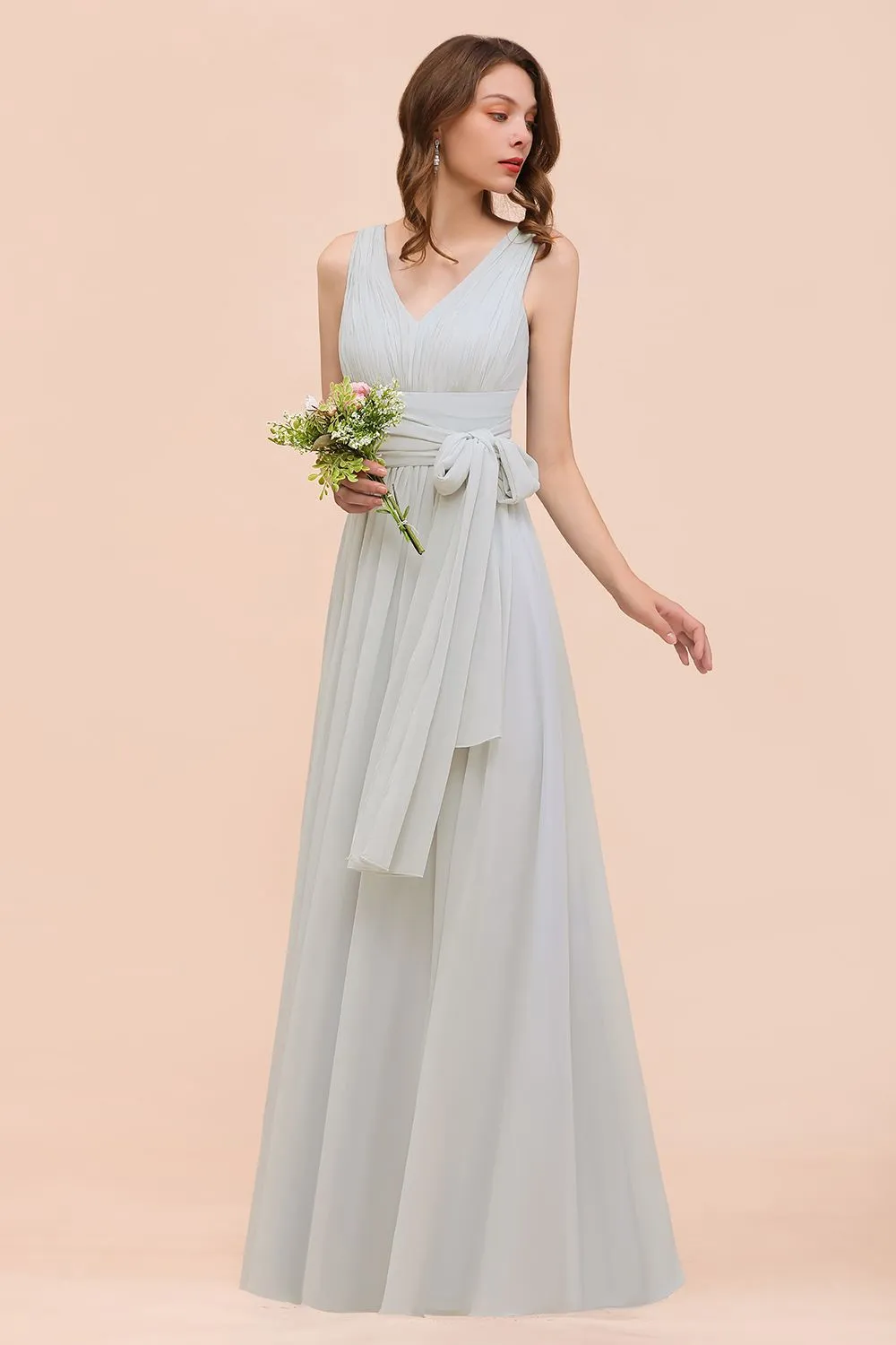 Long A-Line Chiffon Wedding Guest Dress Infinity Bridesmaid Dress