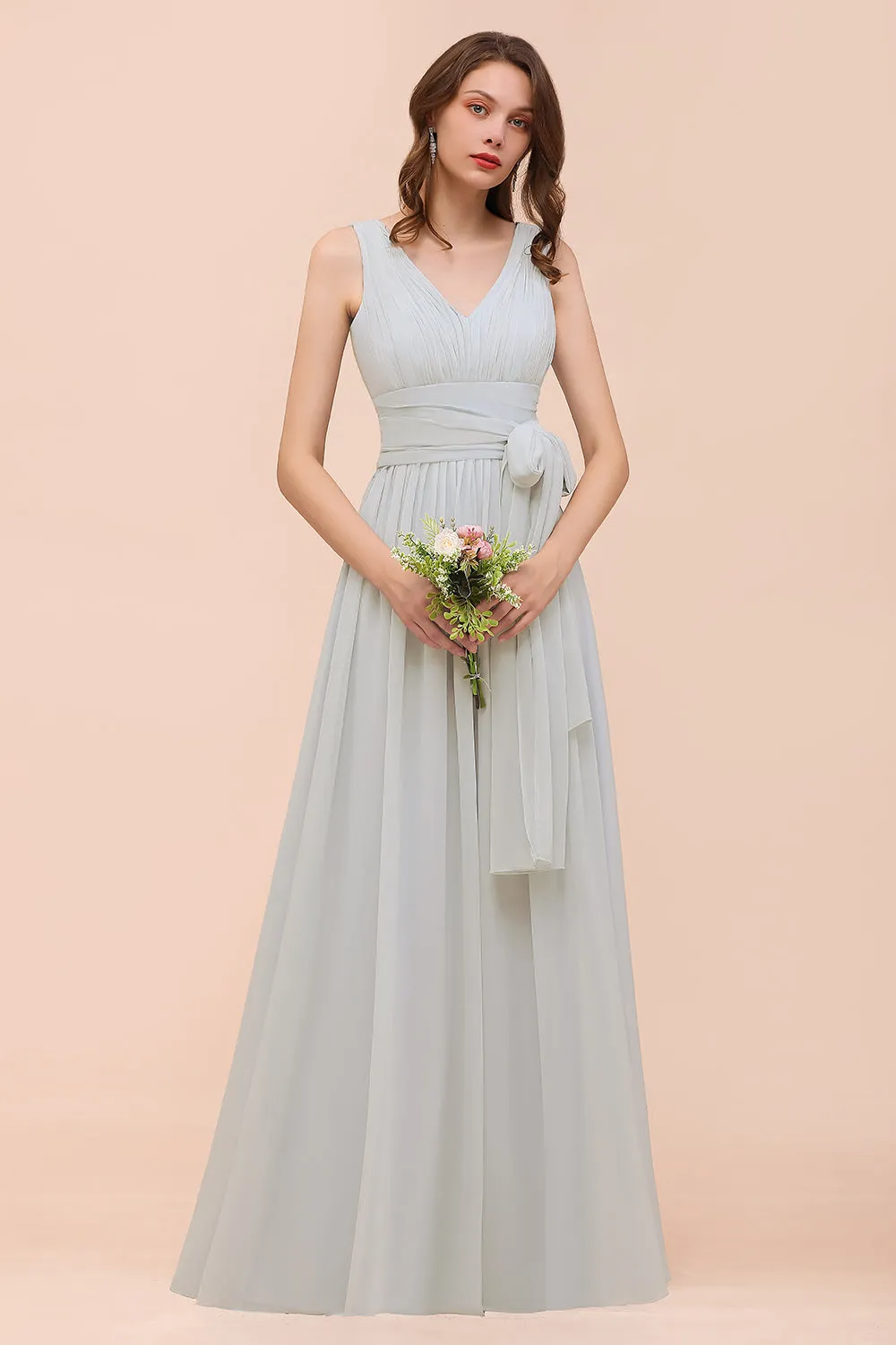 Long A-Line Chiffon Wedding Guest Dress Infinity Bridesmaid Dress