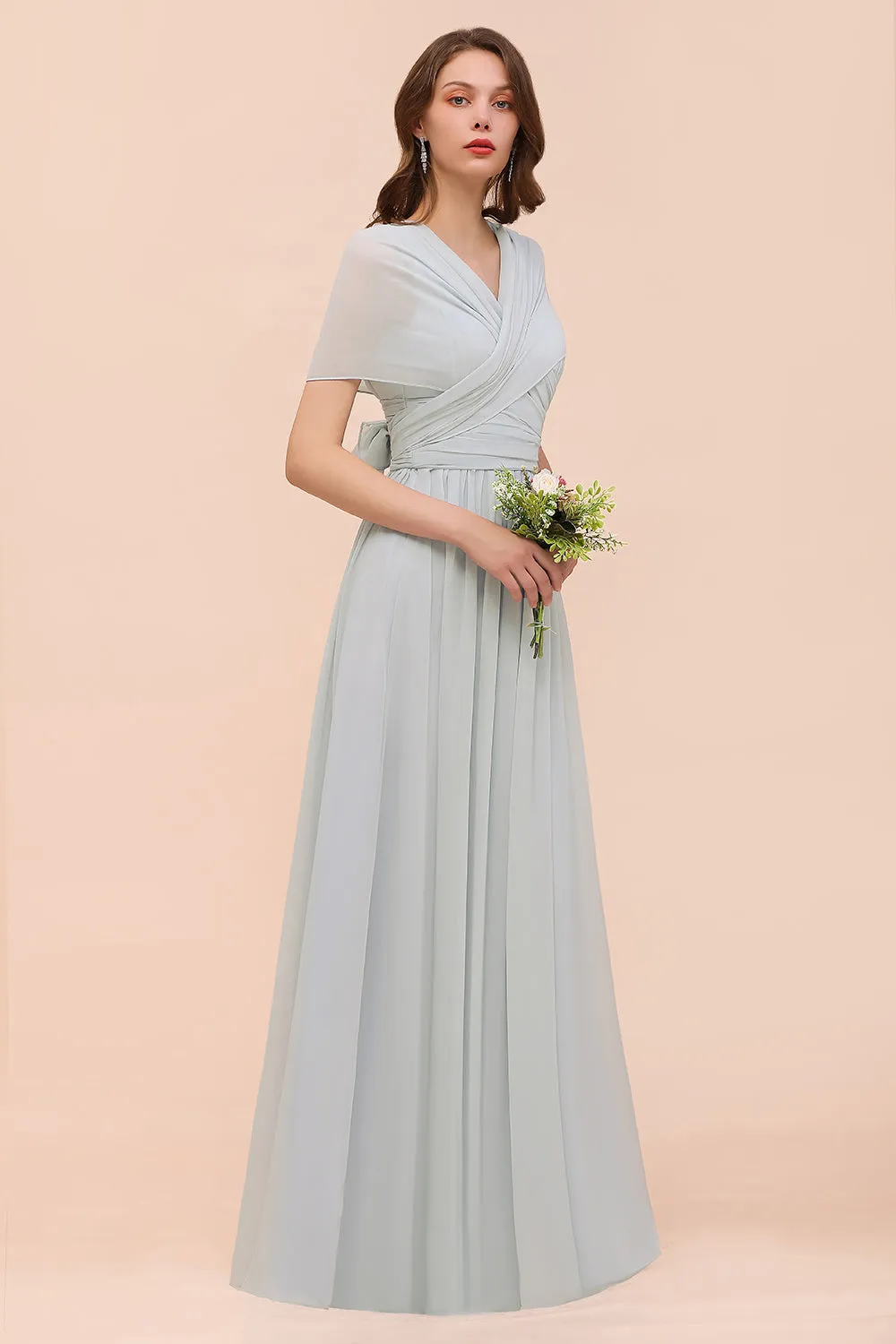 Long A-Line Chiffon Wedding Guest Dress Infinity Bridesmaid Dress