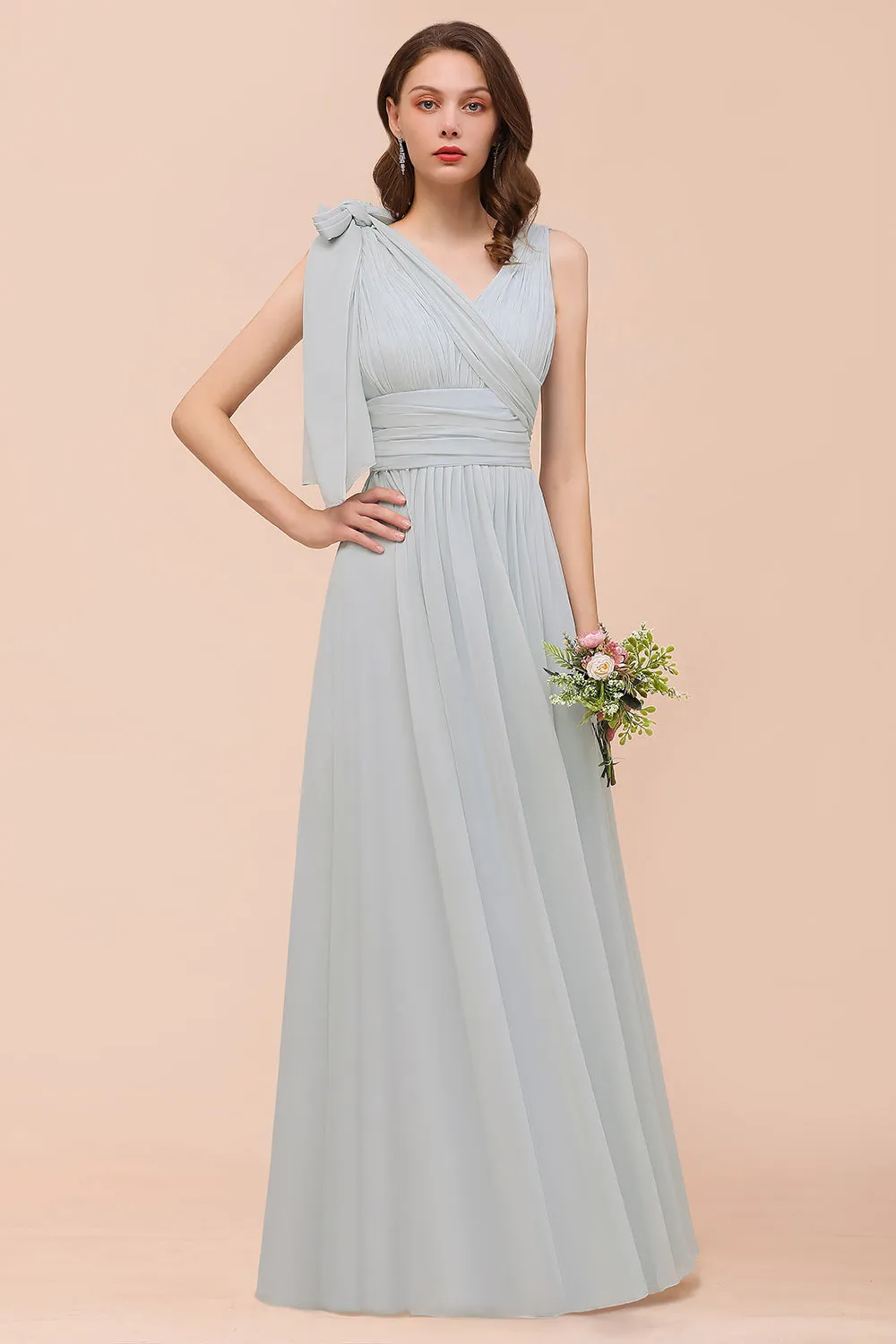 Long A-Line Chiffon Wedding Guest Dress Infinity Bridesmaid Dress