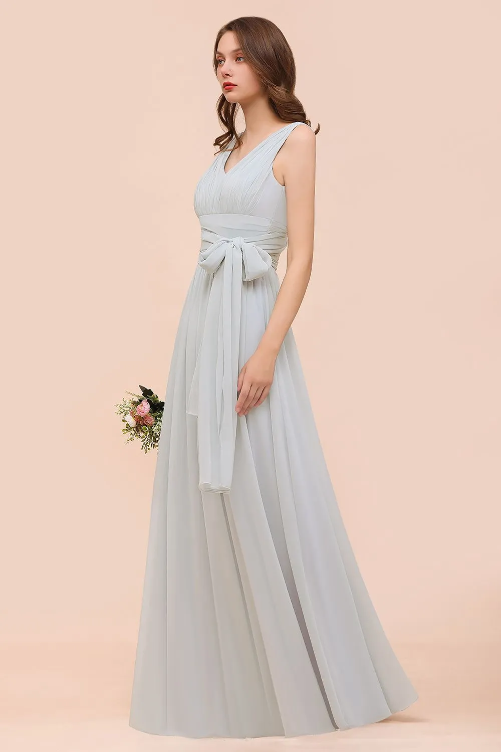 Long A-Line Chiffon Wedding Guest Dress Infinity Bridesmaid Dress