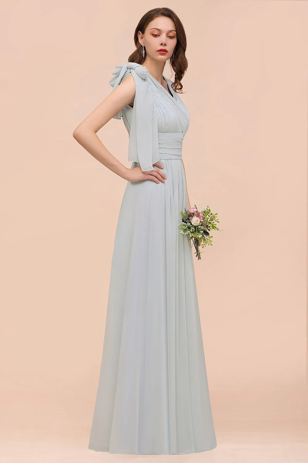 Long A-Line Chiffon Wedding Guest Dress Infinity Bridesmaid Dress