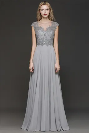 Long A-line Sweetheart Chiffom Bridesmaid Dress with Cap sleeves