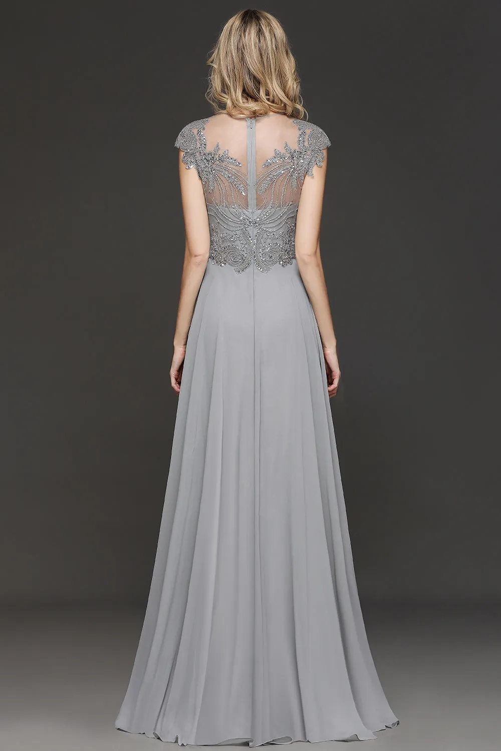 Long A-line Sweetheart Chiffom Bridesmaid Dress with Cap sleeves