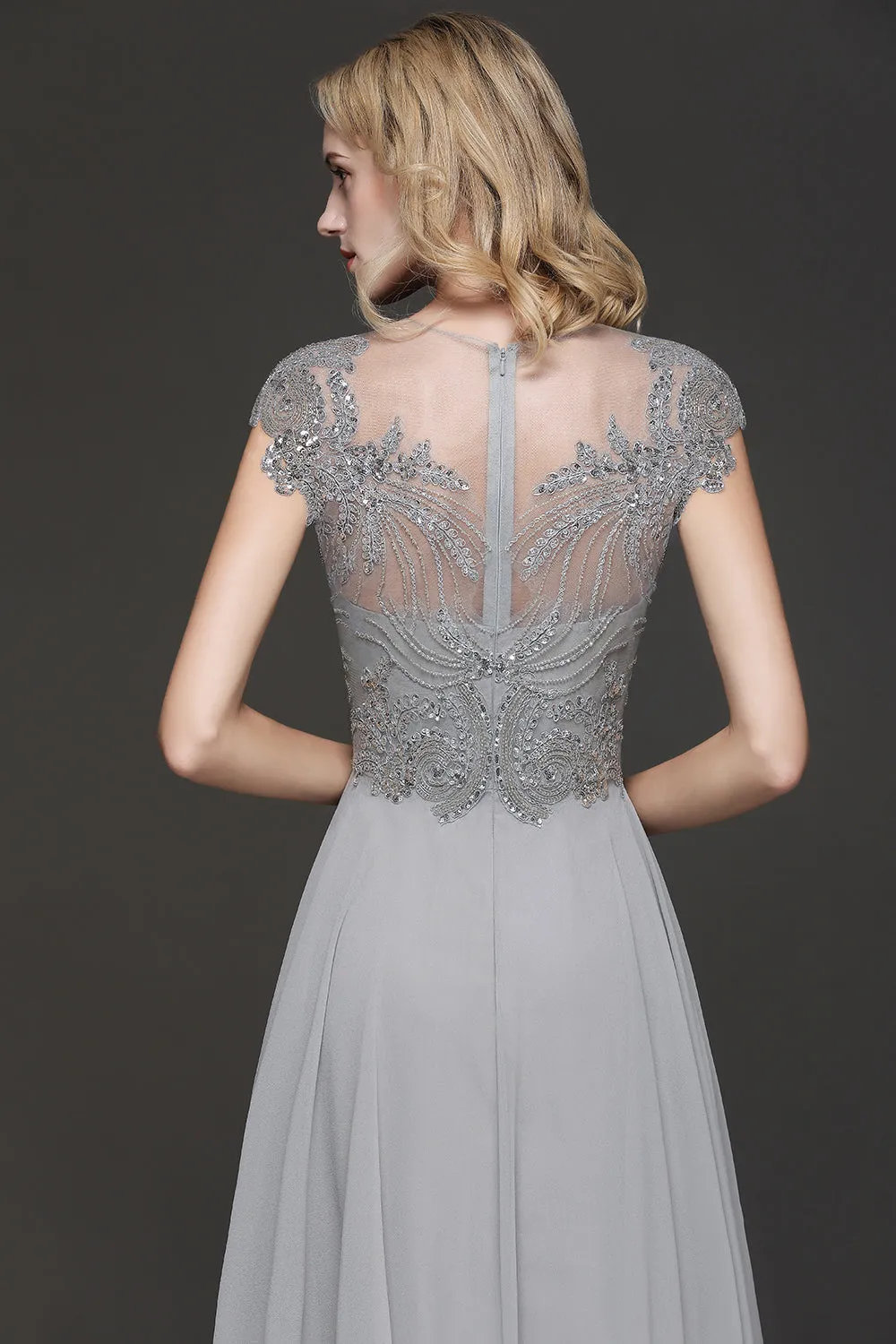 Long A-line Sweetheart Chiffom Bridesmaid Dress with Cap sleeves