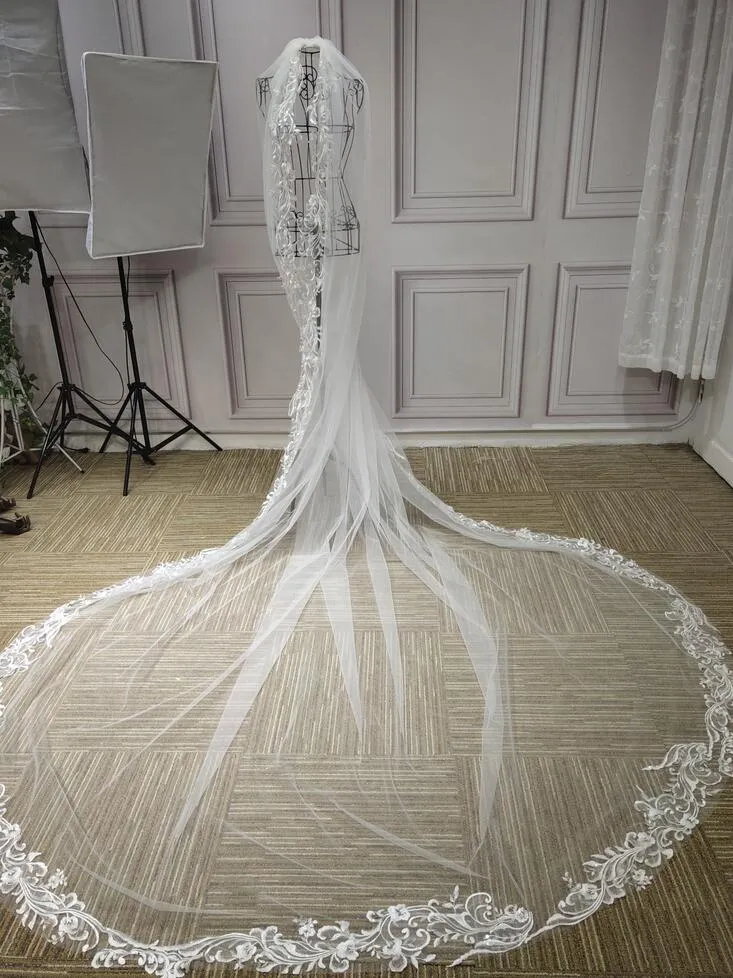 Long Lace appliques wedding veil