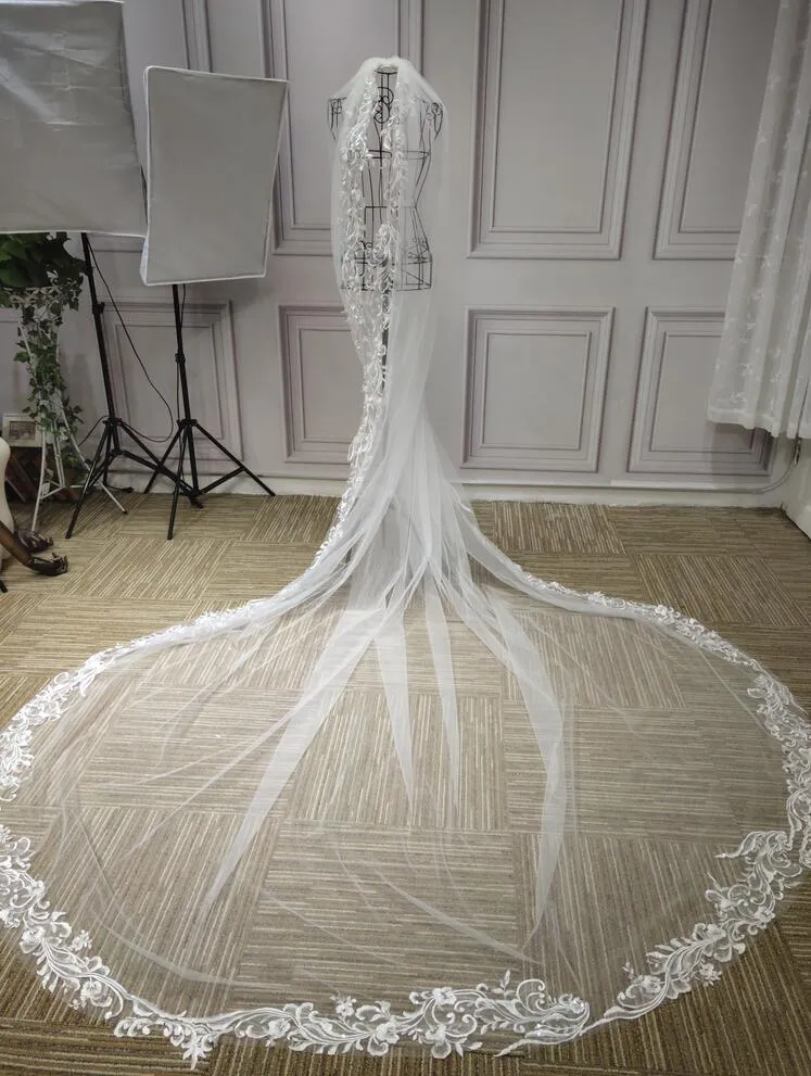 Long Lace appliques wedding veil