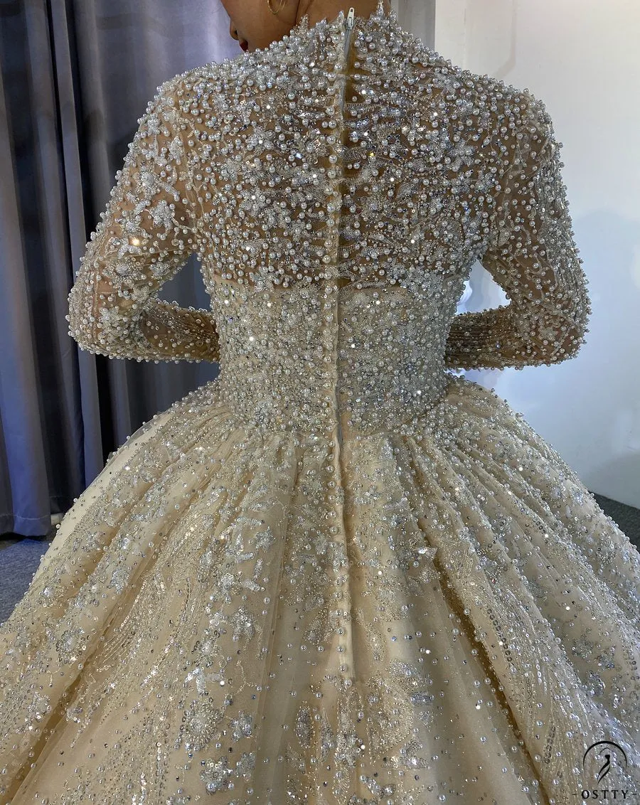 Luxury Long Sleeve V Neck beading Wedding Dress OS784