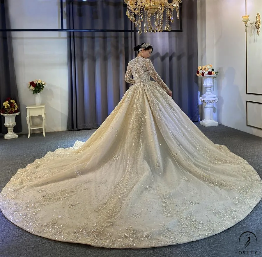 Luxury Long Sleeve V Neck beading Wedding Dress OS784