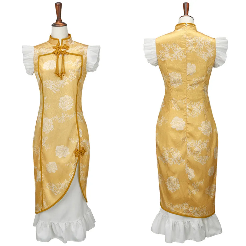 Mahou Shoujo Madoka★Magica Tomoe Mami Yellow Cheongsam Cosplay Costume Outfits Halloween Carnival Suit