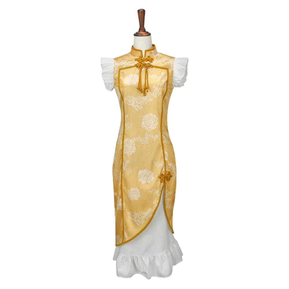 Mahou Shoujo Madoka★Magica Tomoe Mami Yellow Cheongsam Cosplay Costume Outfits Halloween Carnival Suit