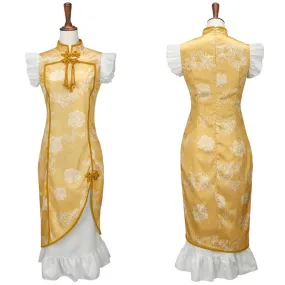 Mahou Shoujo Madoka★Magica Tomoe Mami Yellow Cheongsam Cosplay Costume Outfits Halloween Carnival Suit