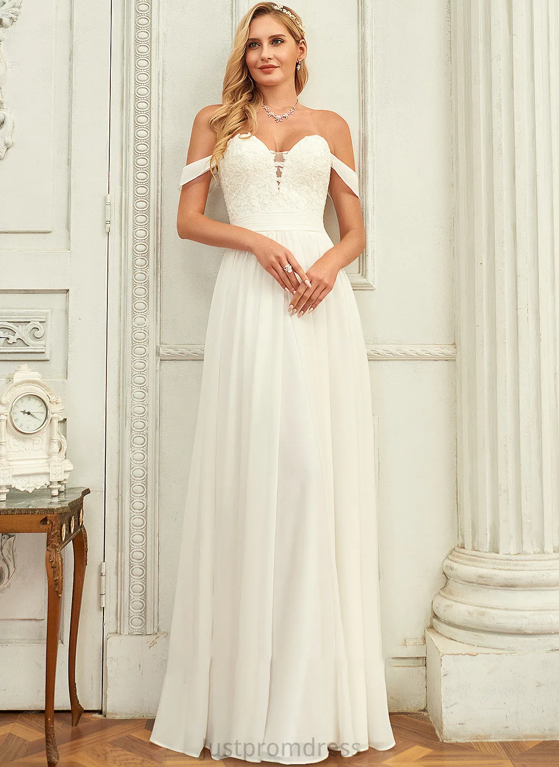 Mareli Floor-Length Lace Wedding Dress Off-the-Shoulder A-Line Chiffon Wedding Dresses