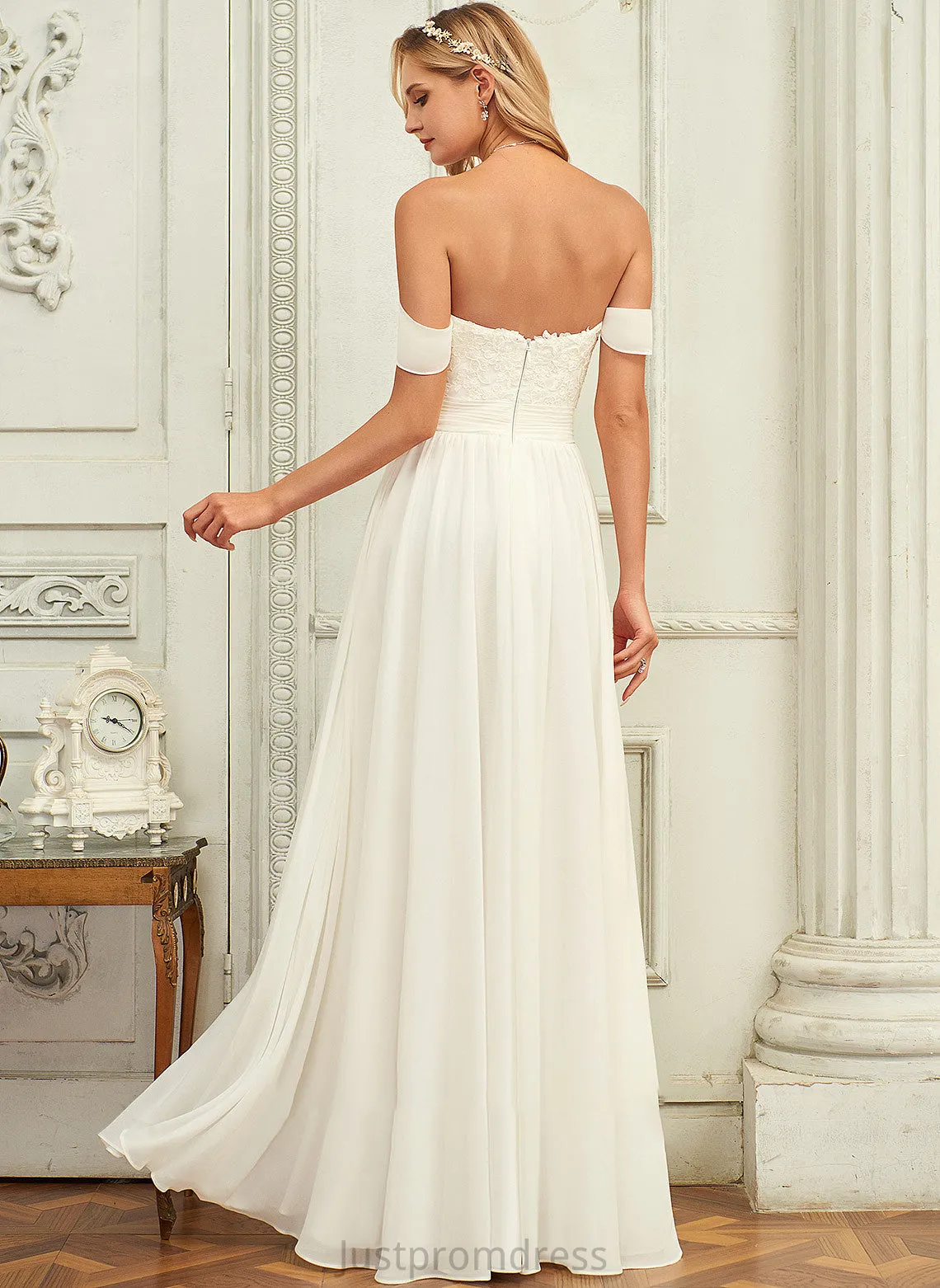 Mareli Floor-Length Lace Wedding Dress Off-the-Shoulder A-Line Chiffon Wedding Dresses