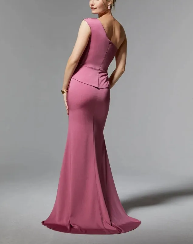Mermaid One-shoulder Floor-length Wedding Guest Dresses Sequins Formal Mother of the Bride Dress With Slit