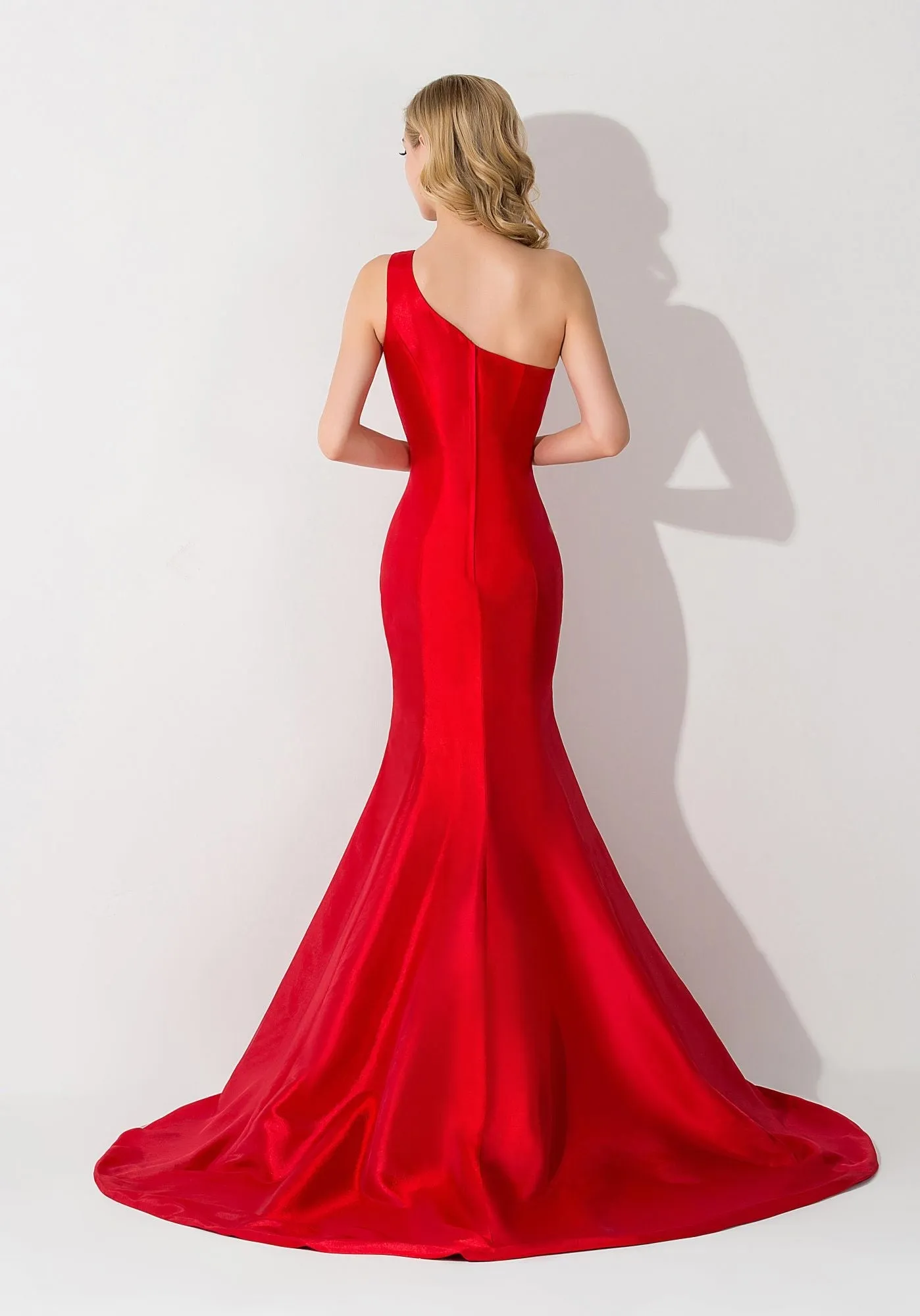 Mermaid Satin One Shoulder Sleeveless Long Bridesmaid Dress