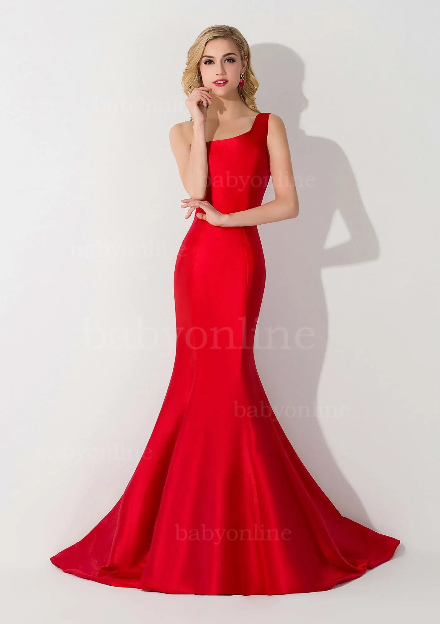 Mermaid Satin One Shoulder Sleeveless Long Bridesmaid Dress